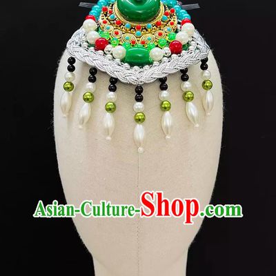 Chinese Zang Ethnic Dance Hair Jewelry Tibetan Female Performance Headdress