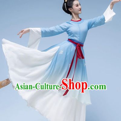 Plum Blossom Border Contemplation Solo Dance Costume Classical Dance Performance Clothing Chinese Ancient Fairy Blue Dress