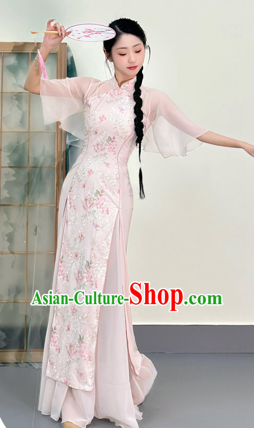 Xiang Ru Gu Dance Qipao Classical Dance Cheongsam Republic Of China Style Pink Dress Xiang Ru Gu Dance Qipao Classical Dance Cheongsam Republic Of China Style Pink Dress