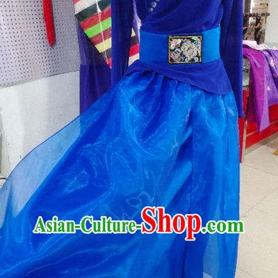 Korean Sword Dance Stage Costume Traditional Performance Attire Chinese Chaoxian Nationality Folk Dance Blue Dress