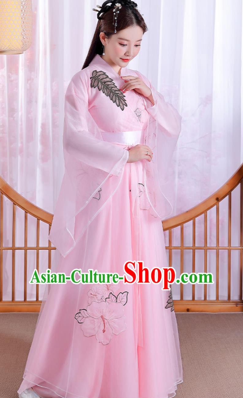 Chinese Women Hanfu Pink Wide Sleeve Dress Ancient Princess Costume Chinese Women Hanfu Pink Wide Sleeve Dress Ancient Princess Costume
