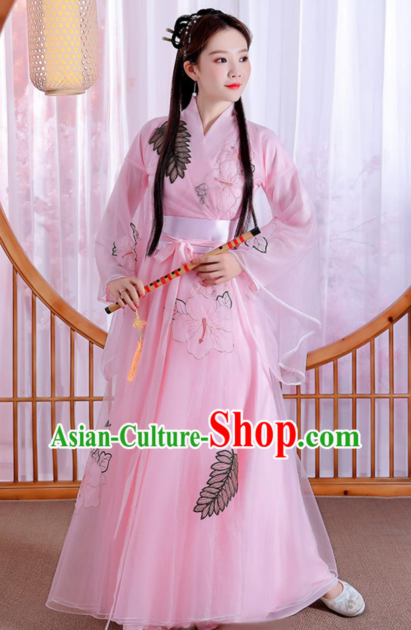 Chinese Women Hanfu Pink Wide Sleeve Dress Ancient Princess Costume Chinese Women Hanfu Pink Wide Sleeve Dress Ancient Princess Costume
