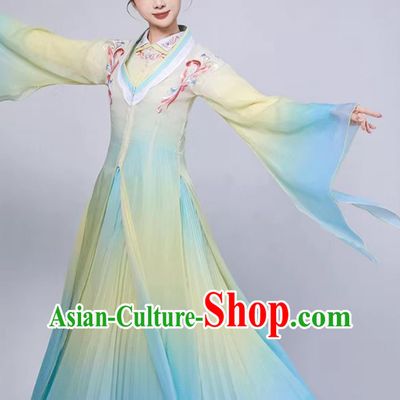 How Can One Not Recall Jiangnan Blue Yellow Gradient Classical Dance Performance Costume Women Fan Group Dance Lotus Award Attire
