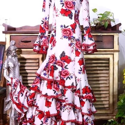 Professional Flamenco Performance Costume Spanish Dance Rose Dress