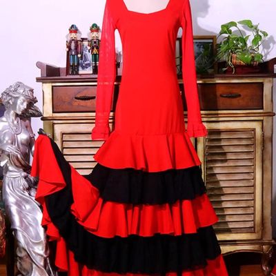 Spanish Flamenco Performance Costume Flamenco Chiffon Dance Dress