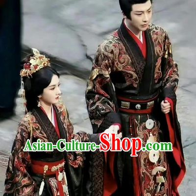 TV Series The Prisoner Of Beauty Wei Zhao and Xiao Qiao Wedding Costumes Traditional Hanfu Dresses Chinese Warring States Time Clothing