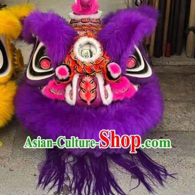 Handmade Chinese Lion Dance Equipment Traditional Festival Lion Performance Props Purple Wool Hok San Lion Dance Costume