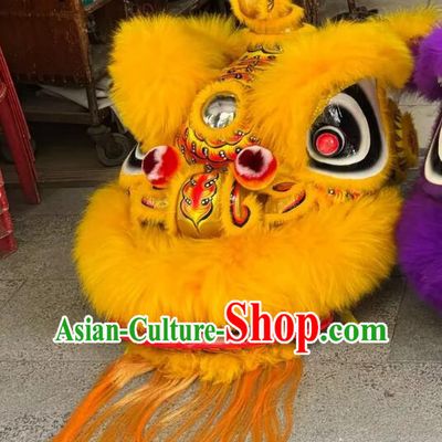 Yellow Wool Hok San Lion Dance Costume Handmade Chinese Lion Dance Equipment Traditional Festival Lion Performance Props