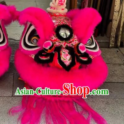 Traditional Festival Lion Performance Prop Hot Pink Wool Hok San Lion Dance Costume Handmade Chinese Lion Dance Equipment