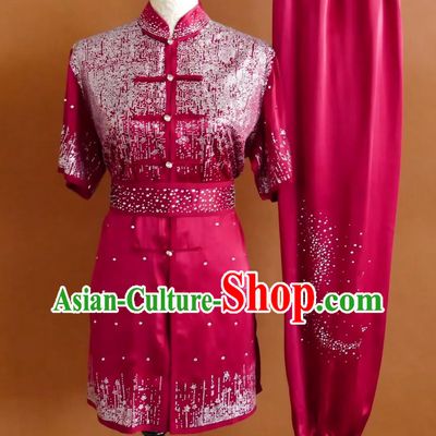 Chinese Changquan Performance Uniform Professional Kung Fu Competition Clothing Megenta Martial Arts Costume