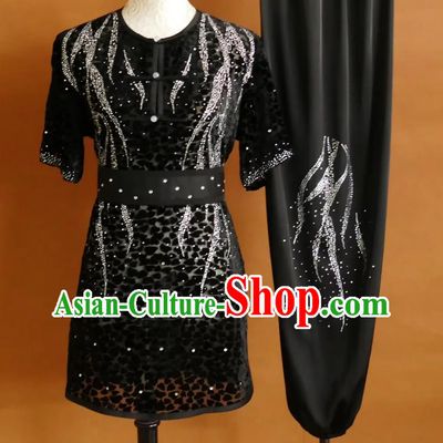 Wushu Clothing Changquan Group Performance Attire Black Lace Martial Arts Costume Professional Kung Fu Competition Uniform