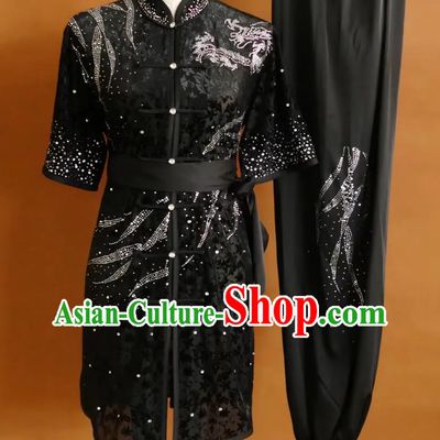 Black Lace Changquan Performance Attire Martial Arts Costume Professional Kung Fu Competition Uniform Wushu Clothing