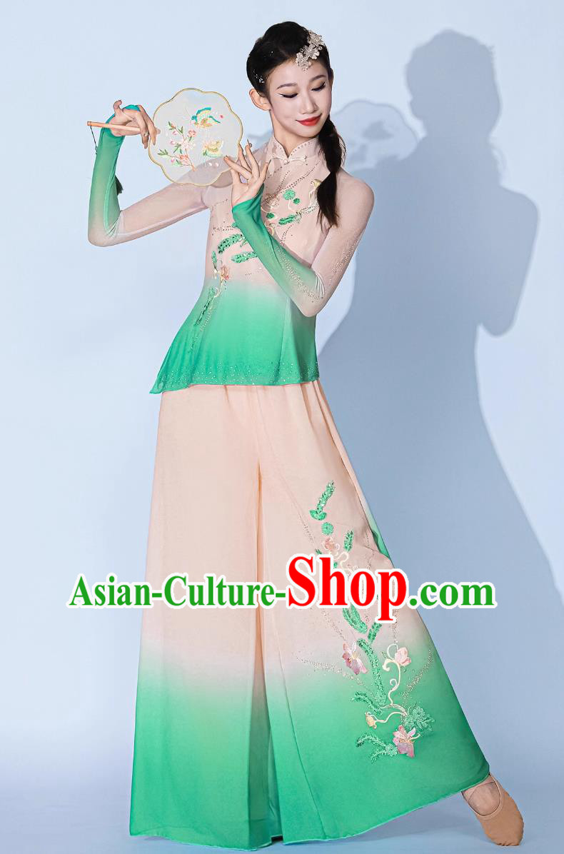 Jiaozhou Yangko Dance Costume Classical Dance Fan Dance Clothing Tea Picking Maiden Set Jiaozhou Yangko Dance Costume Classical Dance Fan Dance Clothing Tea Picking Maiden Set
