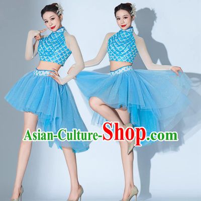 Blue Backup Dancer Performance Costume Girl Group Dance Attire Cheerleading Dopareine Color Uniform
