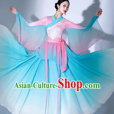 Chinese Classical Dance Blue Chiffon Dress Calling Fish Song Performance Costume Hanfu Dance Attire