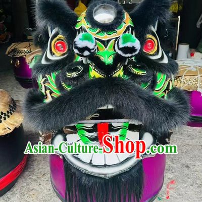 Black Wolf Fur Donghai Lion Dance Clothing Handmade Chinese Lion Dance Head and Costume Complete Set