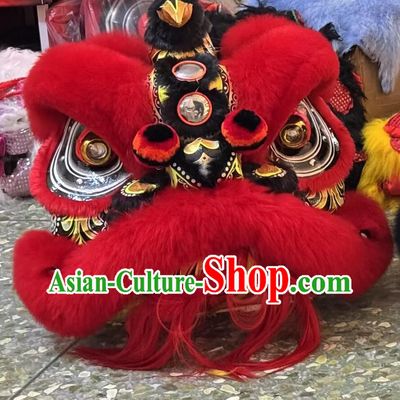 Red Wool Laofuzi Lion Head Traditional Chinese Lion Dance Clothing Handmade Festival  Dancing Lion Costume Complete Set