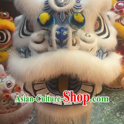 Handmade Chinese Lion Dance Head and Costume White Wolf Fur Fut San Lion Dance Clothing Complete Set