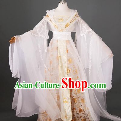 Yellow White Peony Hibiscus Classical Dance Dress Ancient Chinese Fairy Flowing Clothing Traditional Hanfu