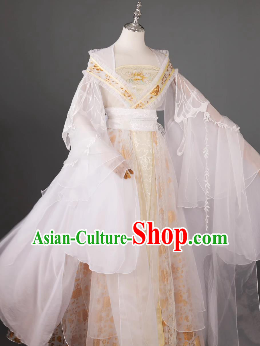 Yellow White Peony Hibiscus Classical Dance Dress Ancient Chinese Fairy Flowing Clothing Traditional Hanfu Yellow White Peony Hibiscus Classical Dance Dress Ancient Chinese Fairy Flowing Clothing Traditional Hanfu