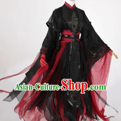 Ancient Chinese Swordsman Costume Cosplay Warrior Outfit Traditional Wuxia Black and Red Hanfu Clothing