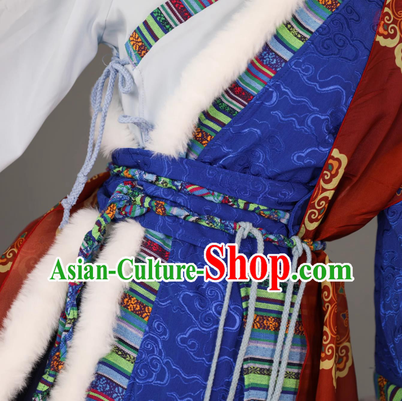 Navy Blue Tibetan Gown Chinese Style Cosplay Performance Attire Zang Ethnic Costumes