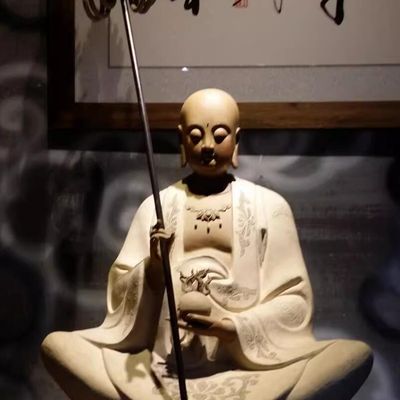 Seated Ksitigarbha Bodhisattva Shiwan Ceramic Figurine Buddhist Statue Chinese Ceramic Artwork