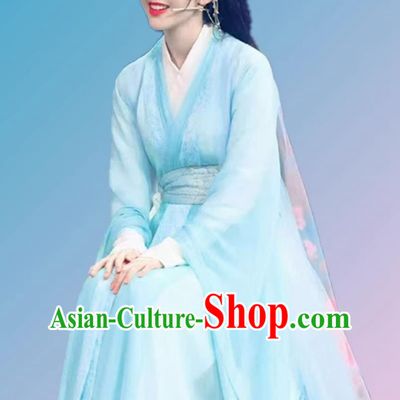 Traditional Hanfu Clothing Chinese TV Series Fairy Blue Dress Jin Dynasty Costume