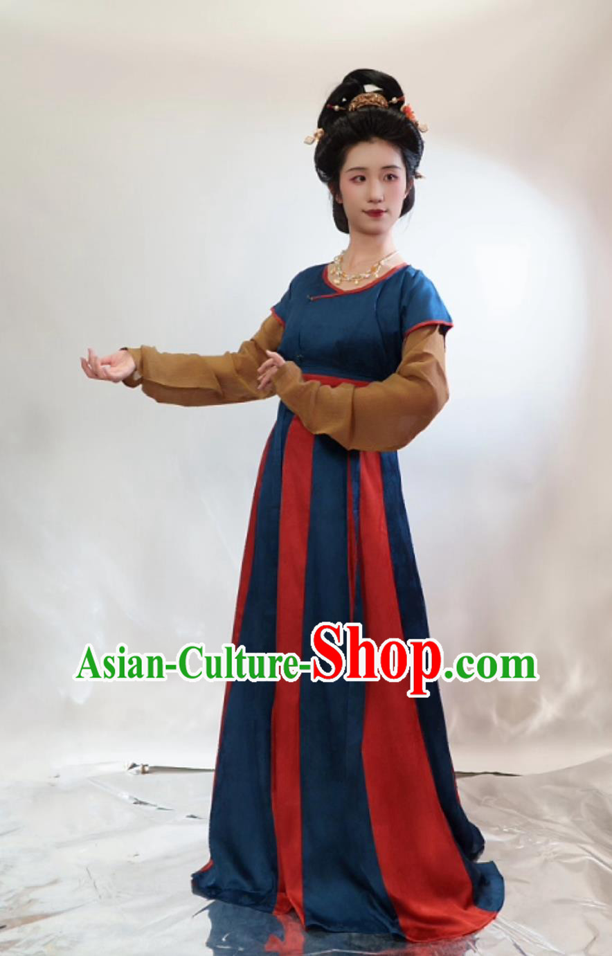 Early Tang Dynasty Drooping Collar Blouse Beizi Eighteen Pleated Skirt Complete Set Early Tang Dynasty Drooping Collar Blouse Beizi Eighteen Pleated Skirt Complete Set