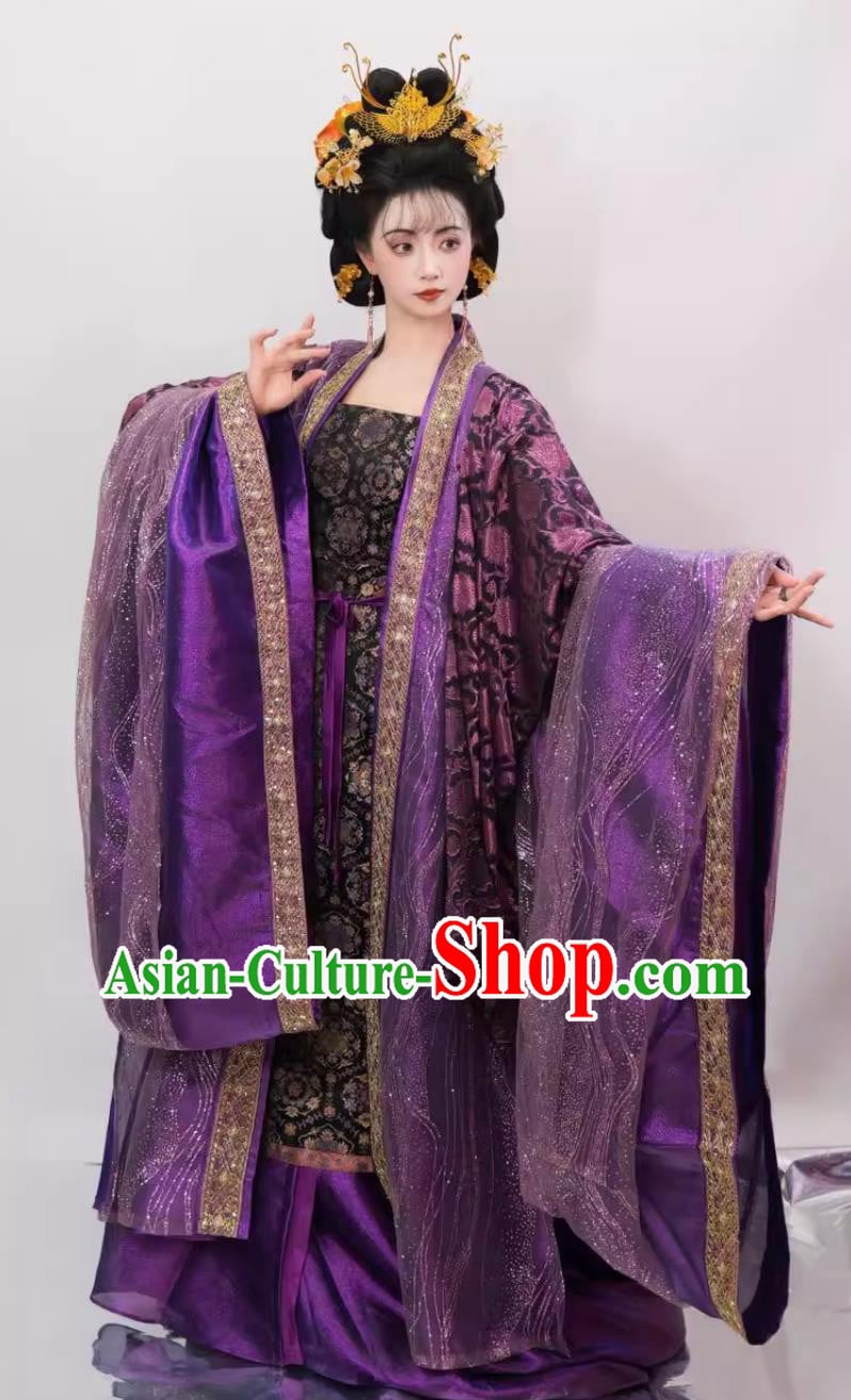 Yang Guifei Trailing Hanfu Tang Dynasty Imperial Concubine Yang Purple Dress Traditional Chinese Costumes Yang Guifei Trailing Hanfu Tang Dynasty Imperial Concubine Yang Purple Dress Traditional Chinese Costumes
