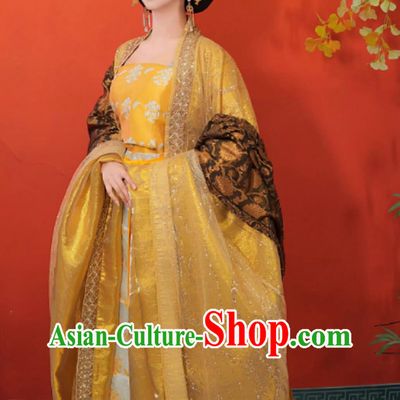 The Proud Twins Jiang Yuyan Trailing Hanfu Traditional Chinese Costumes Song Dynasty Imperial Concubine Golden Dress