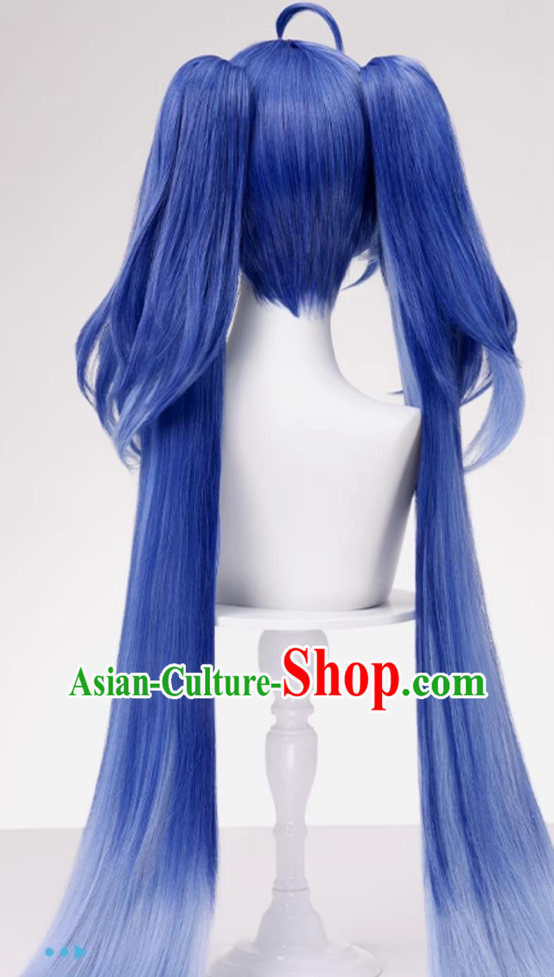 Wuthering Waves Jiyan Cosplay Wig Detached Ponytail Sideburns Hair Blue Halloween Hairpiece