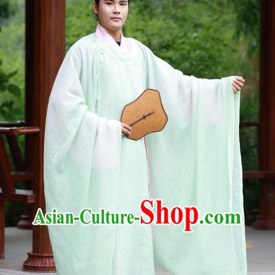 Traditional Chinese Clothing Song Dynasty Green Round Collar Robe Large Sleeved Mens Hanfu