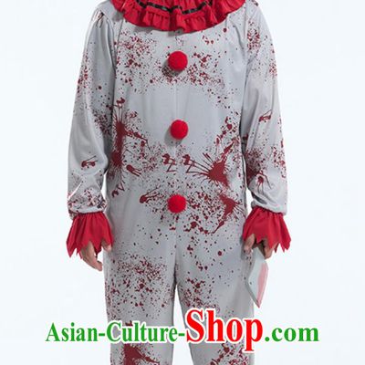 Halloween Scary Clown Costume Red Blood Stains Horror Jumpsuit Outfit Escape Room Prop Attire