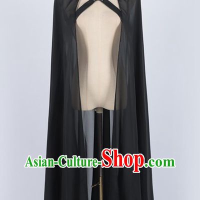 Halloween Black Mesh Cape Women Cos Mysterious Ritual Cloak Vintage Saint Transparent Hooded Long Shawl
