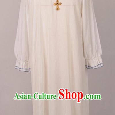 Halloween Clergy Robe Round Neck Loose Smock Stage Cosplay Missionary Vintage Performance Costume