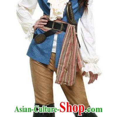 Spanish Pirate Costume Vintage Classic Blue Sailor Marauder Prop Outfit for Women