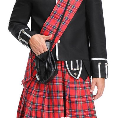 Vintage British Guard Costume Classic Red Tartan Kilt Scottish Soldier Bearskin Hat Honor Guard Uniform