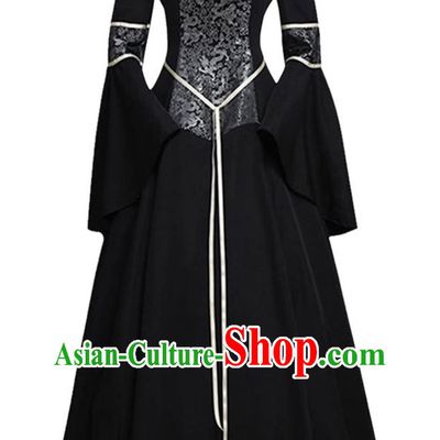Medieval Gothic Court Dress Cosplay Castle Vampire Bride Black Formal Gown