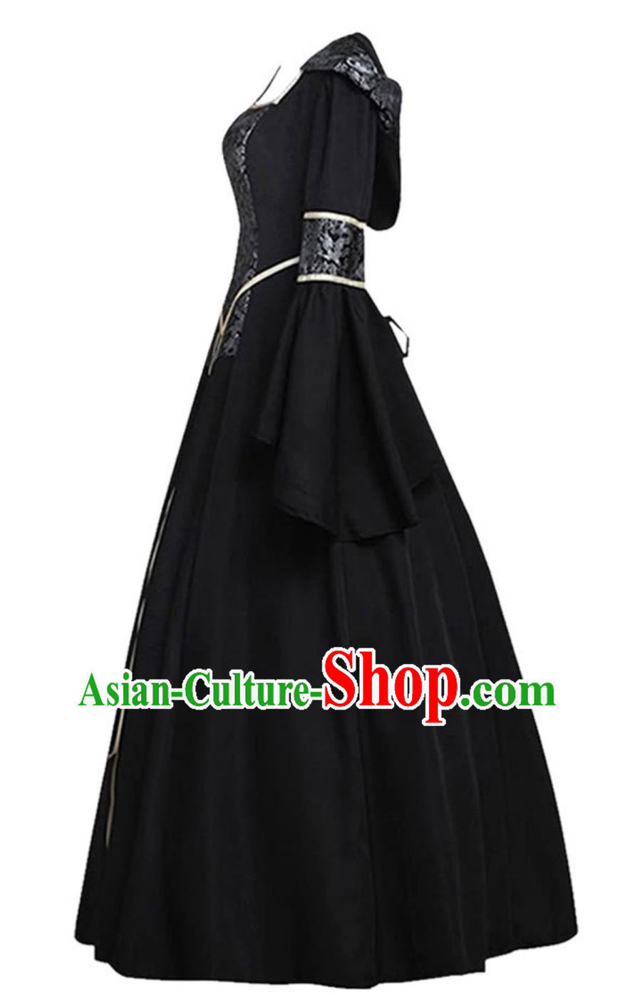 Medieval Gothic Court Dress Cosplay Castle Vampire Bride Black Formal Gown Medieval Gothic Court Dress Cosplay Castle Vampire Bride Black Formal Gown