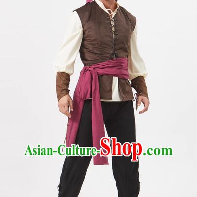 Halloween Mens Pirate Costume European Medieval Sailor Outfit Stage Play Cosplay Laborer Uniform