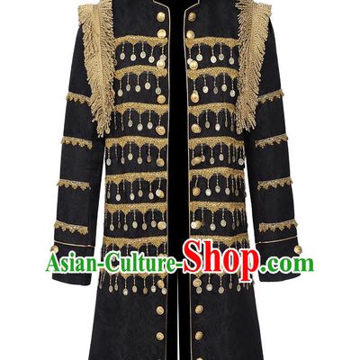 European Court Style Ornate Vintage Coat Men Stand Collar Fringe Gold Pendant Jacket England Ritual Performance Costume