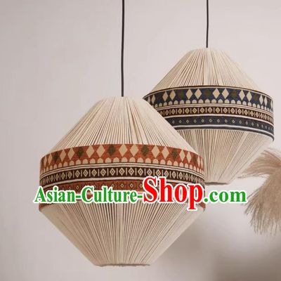 Southeast Asian Bohemian Print Fabric Pendant Light Holiday Home Living Room Cotton Rope Woven Lamp