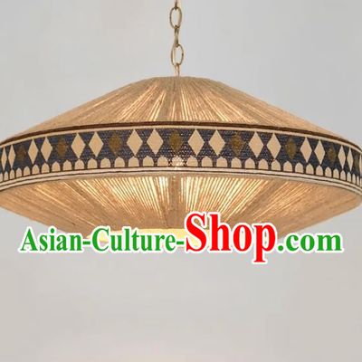 Holiday Living Room Cotton Rope Woven Lamp Southeast Asian Bohemian Print Fabric Pendant Light