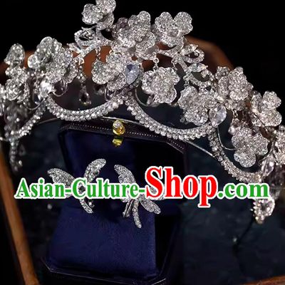 Bride Heavy Work Rhinestone Flower Tassel Crown Premium Headwear Elegance Tiara Hair Accessory