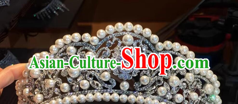 Bride Ultra Elegant Pearl Zircon Crown Luxury Wedding Accessory Tiara Bride Ultra Elegant Pearl Zircon Crown Luxury Wedding Accessory Tiara