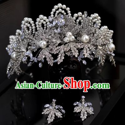 Main Wedding Dress Bride Double Layer Crown Premium Heavy Work Luxury Zircon Pearl Princess Tiara White Veil Exquisite Headpiece
