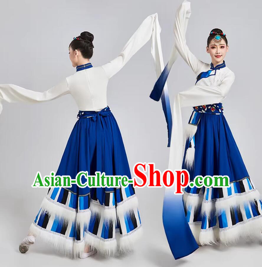 Tibetan Dance Performance Costume Women Chinese Zang Ethnic Dance Long Sleeves Dress Tibetan Dance Performance Costume Women Chinese Zang Ethnic Dance Long Sleeves Dress