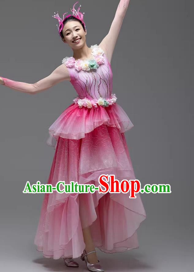 Peerless Beauty Performance Costume Pink Short Front Long Back Chiffon Dress Peerless Beauty Performance Costume Pink Short Front Long Back Chiffon Dress