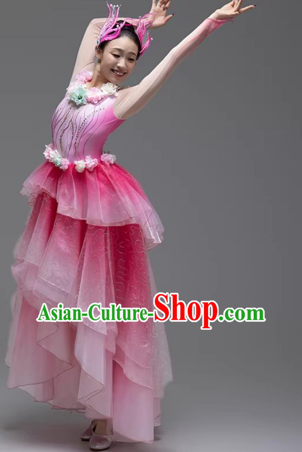 Peerless Beauty Performance Costume Pink Short Front Long Back Chiffon Dress Peerless Beauty Performance Costume Pink Short Front Long Back Chiffon Dress